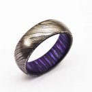 Damascus Steel Ring - Whiskey Barrel Wood Ring Mens Wedding Band - Damascus Ring Wood