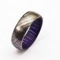 Damascus Steel Ring - Whiskey Barrel Wood Ring Mens Wedding Band - Damascus Ring Wood