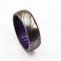 Damascus Steel Ring - Whiskey Barrel Wood Ring Mens Wedding Band - Damascus Ring Wood