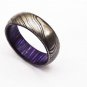 Damascus Steel Ring - Whiskey Barrel Wood Ring Mens Wedding Band - Damascus Ring Wood