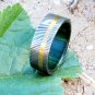 Damascus Steel Ring Band Whiskey Barrel Wood Shall Gold Inlay Handmade Damascus Ring Men