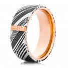 Damascus Steel Ring Band Rose gold Outer Liner and Shall Custom Width Handmade Damascus Ring Men