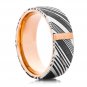 Damascus Steel Ring Band Rose gold Outer Liner and Shall Custom Width Handmade Damascus Ring Men