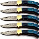 6.75'' Lot of Five Knives Handmade Damascus Folding Pocket knife Hunting knife 100% Handmade
