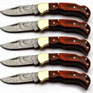 6.75'' Lot of Five Knives Handmade Damascus Folding Pocket knife Hunting knife 100% Handmade