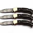 6.75'' Lot of Three Handmade Damascus Folding Pocket knife Hunting knife 100% Handmade