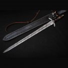 30.5" Custom Hand Made Forged Damascus steel SWORD Handle NORMAN SWORD With Leather Sheath
