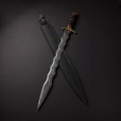 28.5" Custom Hand Made Forged Damascus steel SWORD Handle with Bull Horn With Leather Sheath
