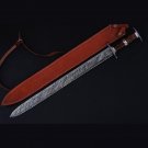 29" Custom Hand Made Forged Damascus steel VIKING SWORD Handle with Leather