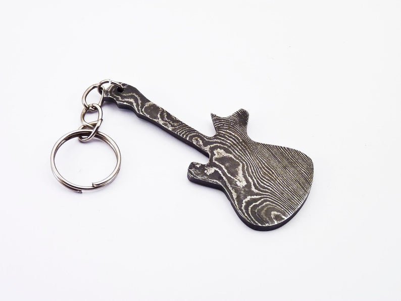 3" Handmade Custom Hand Forged Damascus Steel keychain GUITAR