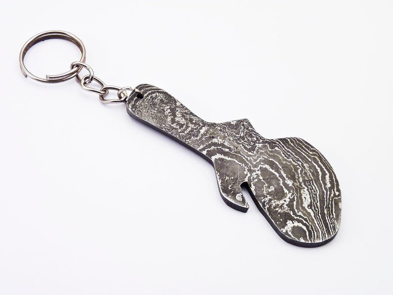 3" Handmade Custom Hand Forged Damascus Steel keychain GUITAR