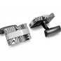 Damascus Steel Black Silver Mens Cufflinks Square Zircon CZ Inlay Hammered Stainless