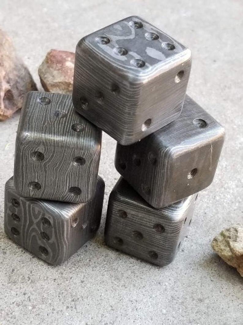 1'' Damascus Dice Per Dice 30 Dollar Hand Forged Steel / Damascus Steel / Reenactment Gift