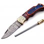 Handmade Damascus Folding Pocket knife Hunting knife 100% Handmade