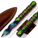 6.5" Custom Handmade Damascus Steel Hunting Tri Dagger W/Sheath Hand Forged Twisted Pattern Multi