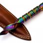 6.5" Custom Handmade Damascus Steel Hunting Tri Dagger W/Sheath Hand Forged Twisted Pattern Multi