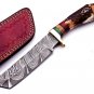 Handmade Damascus Steel Hunting knife Handle Deer Antler with leather Sheath -