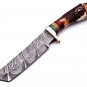 Handmade Damascus Steel Hunting knife Handle Deer Antler with leather Sheath -