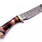 Handmade Damascus Steel Hunting knife Handle Deer Antler with leather Sheath -