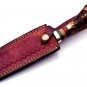 Handmade Damascus Steel Hunting knife Handle Deer Antler with leather Sheath -