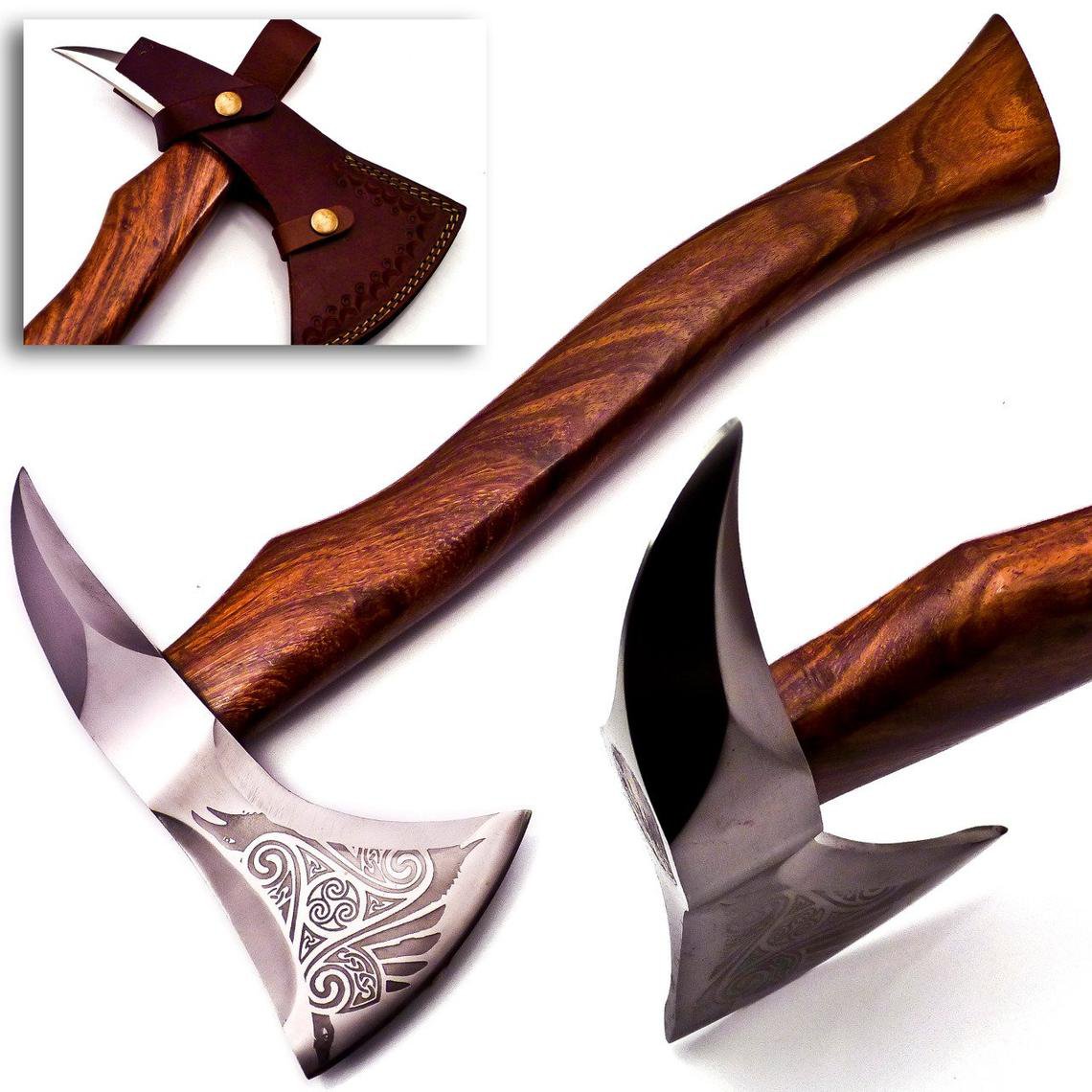17.5" Custom Hand Made Forged Carbon Steel Hunting Axe Fixed Blade with Beautiful Design