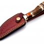 6 inch Handmade Damascus Steel Hunting knife Handle Deer Antler W leather Cover Handle and Clip