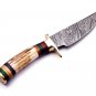 8 inch Handmade Damascus Steel Hunting knife Handle Deer Antler W leather Sheath Handle and Clip