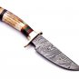 8 inch Handmade Damascus Steel Hunting knife Handle Deer Antler W leather Sheath Handle and Clip