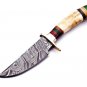 8 inch Handmade Damascus Steel Hunting knife Handle Deer Antler W leather Sheath Handle and Clip