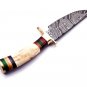 8 inch Handmade Damascus Steel Hunting knife Handle Deer Antler W leather Sheath Handle and Clip