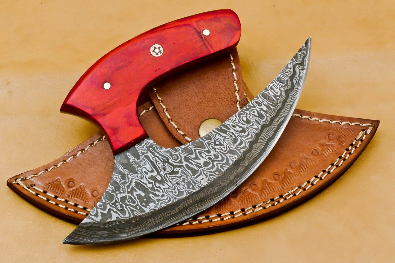 Handmade Damascus Chef Kitchen Ulu Knife Chef Knife Heavy Duty Damascus Handle Koa Wood