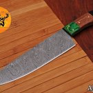 12.5" HAND FORGED DAMASCUS STEEL CHEF KNIFE WITH WOOD & HORNE HANDLE