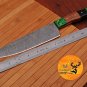 12.5" HAND FORGED DAMASCUS STEEL CHEF KNIFE WITH WOOD & HORNE HANDLE