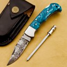 Groomsmen Damascus Folding Knife, Pocket Knife for Men - 6.5'' Made of Authentic Damascus Steel,
