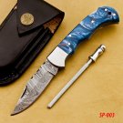 Groomsmen Damascus Folding Knife, Pocket Knife for Men - 6.5'' Made of Authentic Damascus Steel,