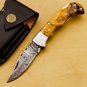 Damascus Steel Folding Pocket Knife Handmade Knife for Men Blade