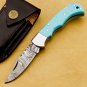 Damascus Steel Folding Pocket Knife Handmade Knife for Men Blade