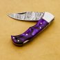Damascus Steel Folding Pocket Knife Handmade Knife for men sharpening rod and leather sheath