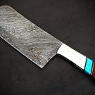 Buffalo Damascus Cleaver Knife 12 Inches Long 7 Inches Blade 18 Ounce Damascus Chef Cleaver Blade