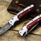 Hephaestus 7.5 Long Damascus Pocket Knives Titanium Handle and green ruby Diamond