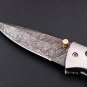 Hephaestus 7.5 Long Damascus Pocket Knives Titanium Handle and green ruby Diamond