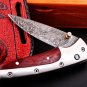 Hephaestus 7.5 Long Damascus Pocket Knives Titanium Handle and green ruby Diamond