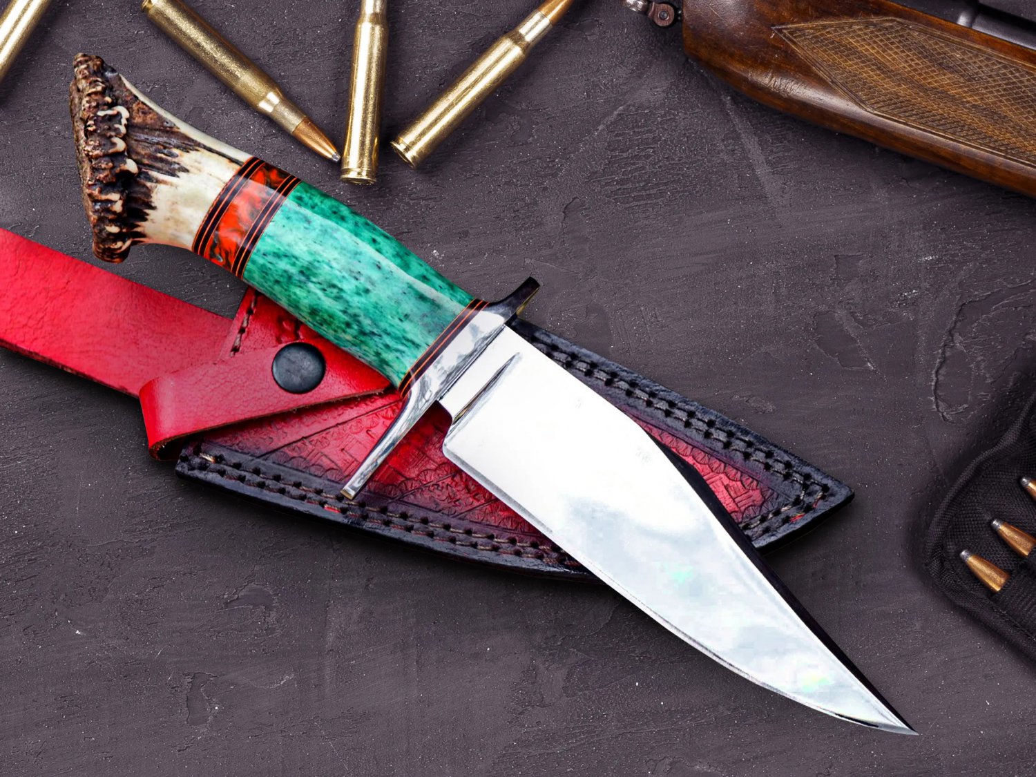 Green Lizard High End Handmade Forged Steel Knife Hunting Knife 6.2 inches Blade Made in USA