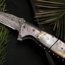Pearl Shell 4 Inches Closed Blade Knife Damascus Folding Knife, Pocket Knife USA Made