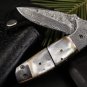 Pearl Shell 4 Inches Closed Blade Knife Damascus Folding Knife, Pocket Knife USA Made