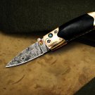 Damascus Pocket Knives Mokume Bolsters,Black Jade Gem Stone,Green Ruby Pure White Diamond