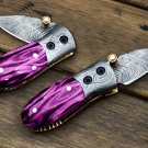 Fly 3.5″ Long 1.5″Blade” 2oz Damascus Neck Knives Handmade Damascus Pocket Folding Knife