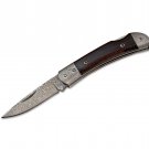 Pocket Knife Damascus Ebony Back lock Nail Nick with leather sheath
