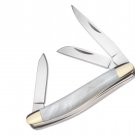 Pocket Knife 440A Pearl No Nail Nick With Leather Sheath