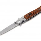 Pocket Knife 440A Pakka Wood Liner lock Thumb Stud With Leather Sheath